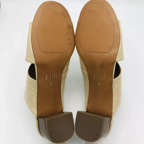 J. Jill Womens Shoes Size 9 Beige Leather Mules Heels Sandals Open Toe Crocodile - Picture 10 of 11